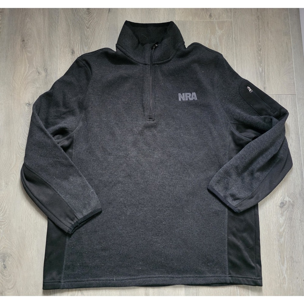 NRA Mens 2XL Quarter Zip Fleece Pullover Charcoal Black Tactical Sleeve Pocket